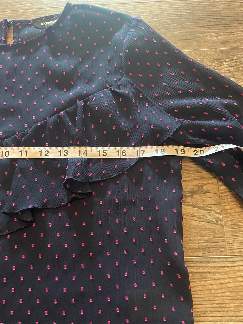 Express Navy Blouse with Pink Dots Size Small - Picture 9 of 10